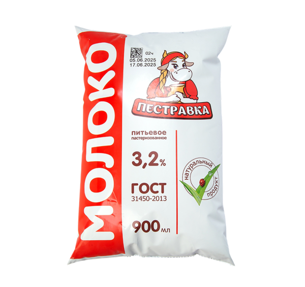 Молоко пастеризованное 3,2% 900 гр.