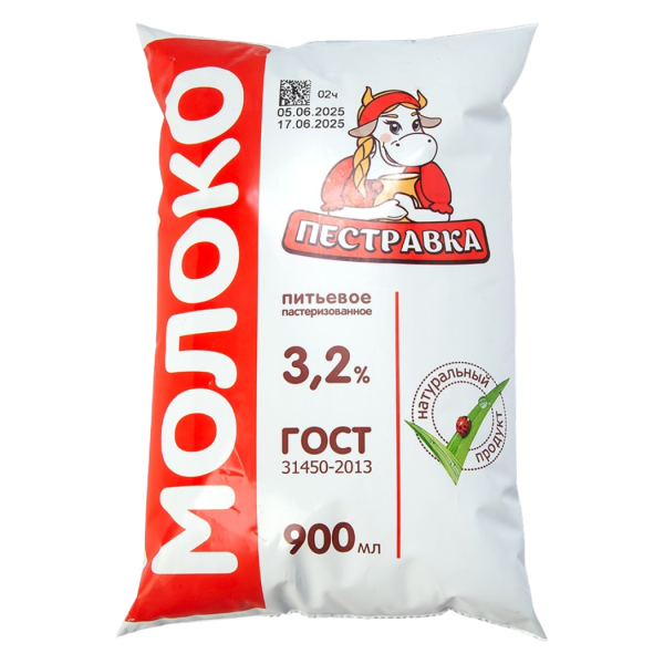 Молоко пастеризованное 3,2% 900 гр.