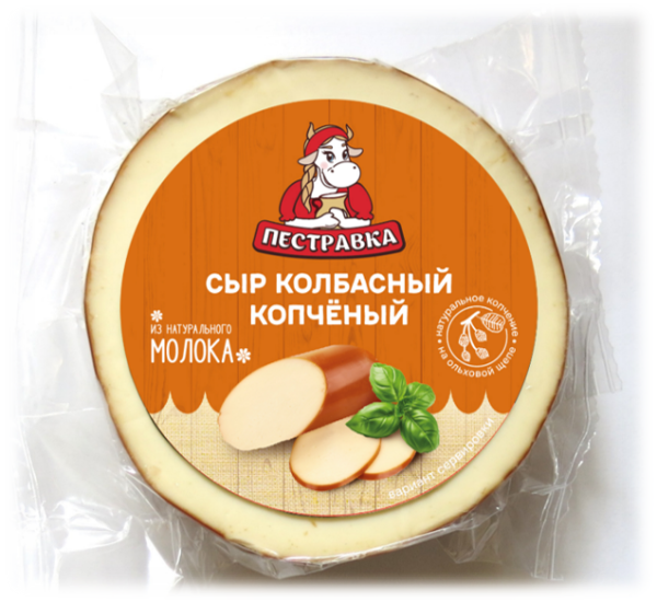 Сыр Пестравка колбасный копченый 40%, флоу-пак 240 г